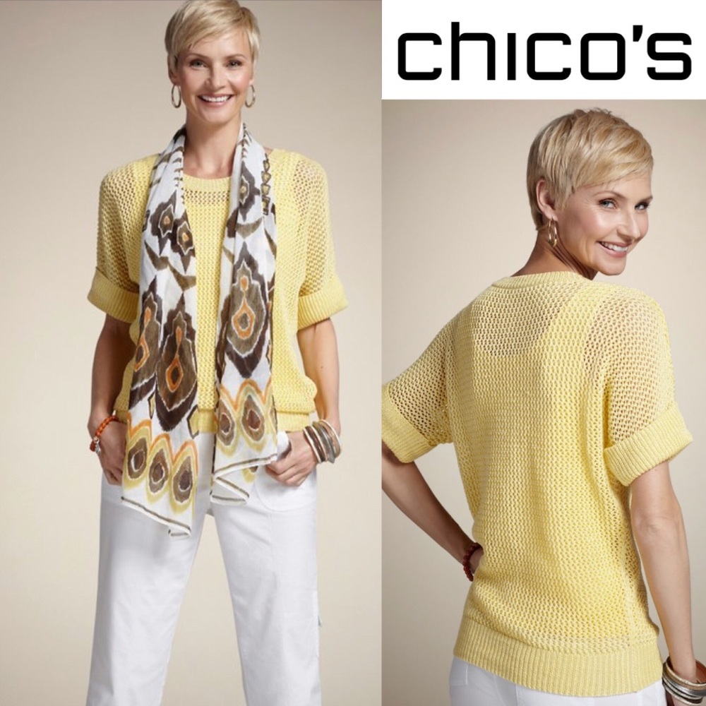 CHICO’S Cielo Open weave sweater Canary Yellow